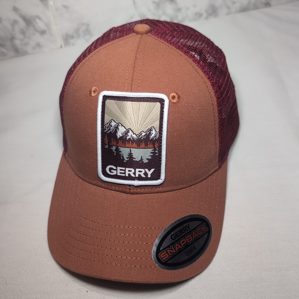 Gerry Mountain Scene Mesh Mens Snap Back Osfa Cap Hat Red/ Maroon Nwot